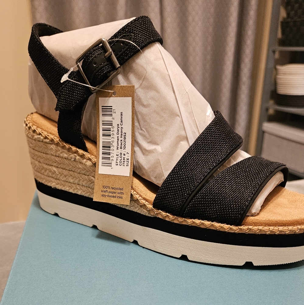 Toms Black Espadrille Shoes with Modern Platform